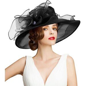 5135 Organza Kentucky Fascinator Hat- Women’s Wide Brim Derby Church Bridal